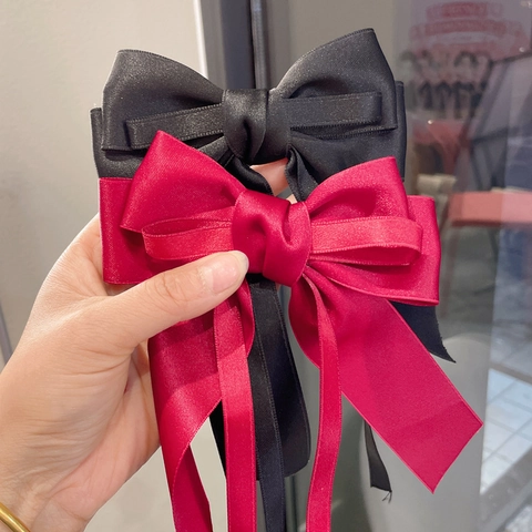Elegant Satin Big Bow Hair Clip Long Ribbon Streamer Barrette For Women Girls Sweet French Style Hair Accessories Solid Color