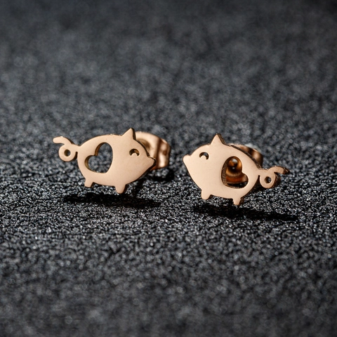 Stainless Steel Animal Stud Earrings Cute Hollow Heart Pig Sheep Bird Minimalist Piercing Jewelry For Women Girls Kids Gift