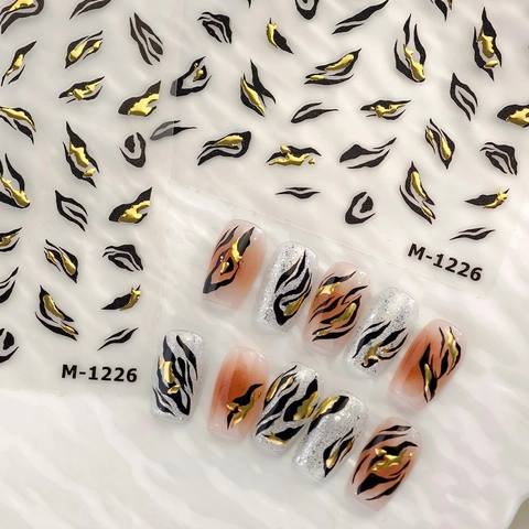 Nagelkunst Aufkleber Goldfolie Metallic Tigerstreifen Tierdruck Muster Selbstklebend DIY Maniküre Aufkleber Damen