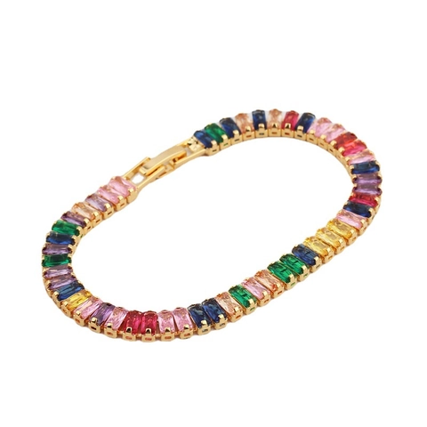 Bracciale Tennis In Zircone Arcobaleno Taglio Smeraldo Rame Placcato Oro Gioielli Di Lusso Per Donne