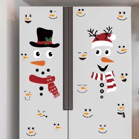 Pegatinas Nevera Muñeco Nieve Navidad PVC Bricolaje Dibujos Animados Cara Reno Adhesivos Ventana Decoración Cocina