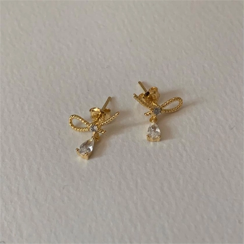 925 Sterling Silber Schleife Ohrstecker Mit Tropfen Zirkonia Anhänger Elegante Süße Schmuck Für Damen