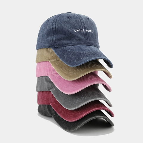Cappello Da Baseball Cotone Lavato Chill Vibes Ricamo Retro Regolabile Berretto Esterno Unisex