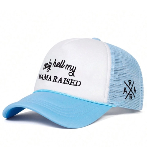 Chapeau Trucker Dos Filet Polyester Broderie Only Hell My Mama Raised Réglable Plein Air Retro Streetwear Pour Hommes Femmes