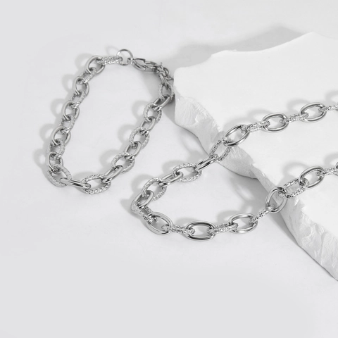 Collana a Catena a Maglie Ovali in Acciaio Inossidabile Bracciale Hip Hop Minimalista Punk Splicing Gioielli Geometrici per Uomo Donna