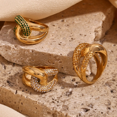 Europäischer Mode Kreuzknoten Edelstahl Ring Vergoldet Zirkonia Geometrischer Fingerring Für Damen Schmuck Geschenk