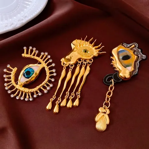 Surrealistische Augen Brosche Legierung Strass Vintage Nische Design Anzug Pin Für Frauen Quasten Schmuck Zubehör