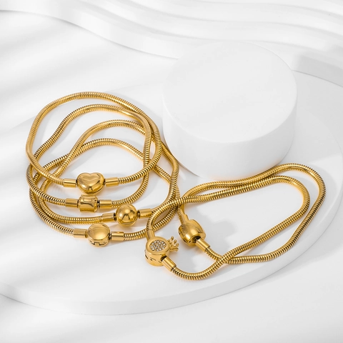 Snake Bone Chain Bracelet Stainless Steel DIY Clasp Heart Crown Round Shell 18K Gold Plated Fashion Jewelry For Women