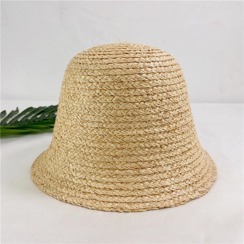 Hand Woven Raffia Bucket Hat Natural Straw Sun Protection Summer Beach Travel Simple Japanese Style For Women
