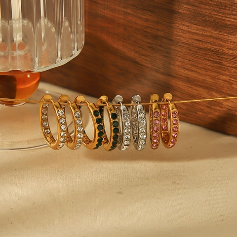 Pendientes De Aro Geométricos De Acero Inoxidable Chapado En Oro De 18K Circonita Cúbica Redondos Joyería Para Mujer