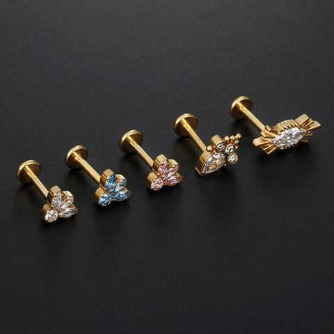 G23 Titane Labret Stud Filetage Interne Zircon Oreille Cartilage Tragus Helix Piercing Bijoux Mode Fleur Patte De Chat
