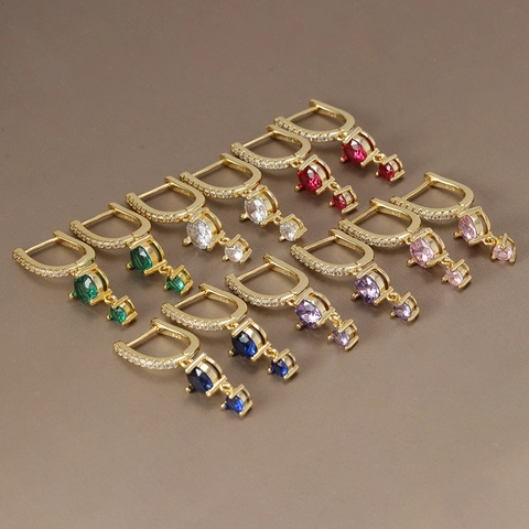 Bunte Runde Zirkon Doppel Drop Huggie Creolen Mit 925 Sterling Silber Ohrstecker Kupfer Luxus Schmuck Für Frauen