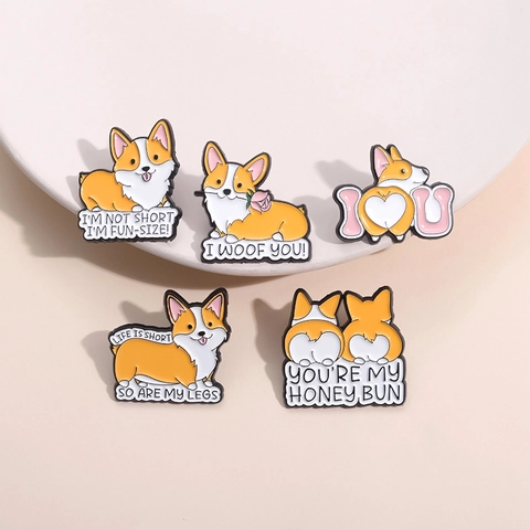 Spilla Smaltata Cane Corgi Spilla In Lega Animale Cartone Animato Distintivo Con Slogan Divertente Per Vestiti Borsa Regalo