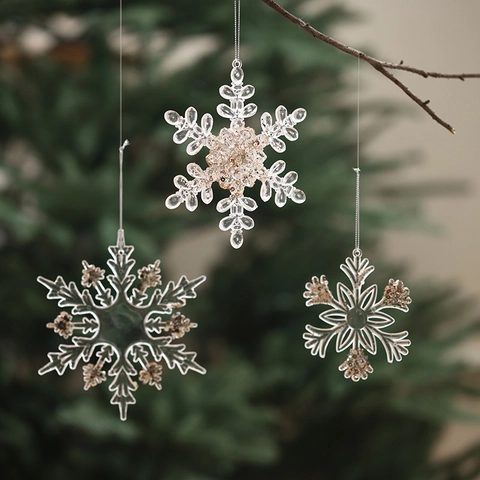 Decorazioni Natalizie Da Appendere Acrilico Trasparente Glitter Fiocco Di Neve Renna Ghiacciolo Ballerina Albero