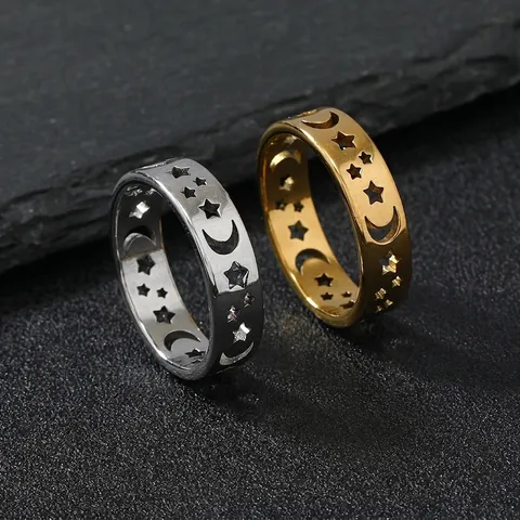 Stern Mond Hohl Edelstahl Ring Vintage Mode Band Für Männer Und Frauen Retro Himmlischer Schmuck