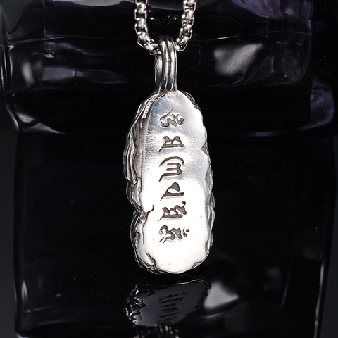 Stainless Steel Pendant Necklace With Tibetan Mantra Inscription Religious Retro Ethnic Jewelry For Unisex