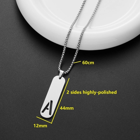 Initial Letter Pendant Necklace Stainless Steel Hollow Box Chain Hip Hop Streetwear For Men Women Silver Color