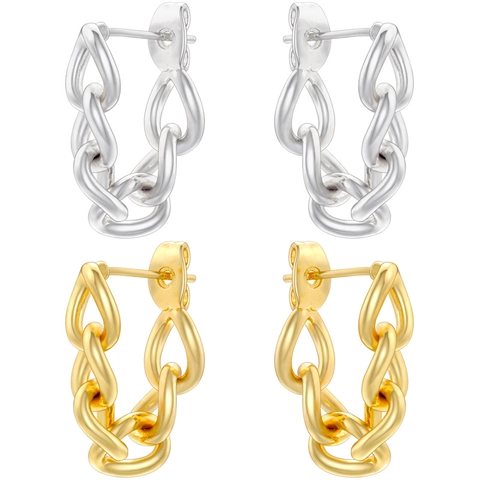 Retro Hollow Geometrische Kettenglied Hoop Ohrringe 18K Vergoldetes Messing Poliert Mode Schmuck Für Damen