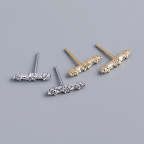 Bar Ohrstecker Mit 925 Sterling Silver Earring Post Und Zirkonia Geometrischer Französischer Stil Schmuck Für Damen