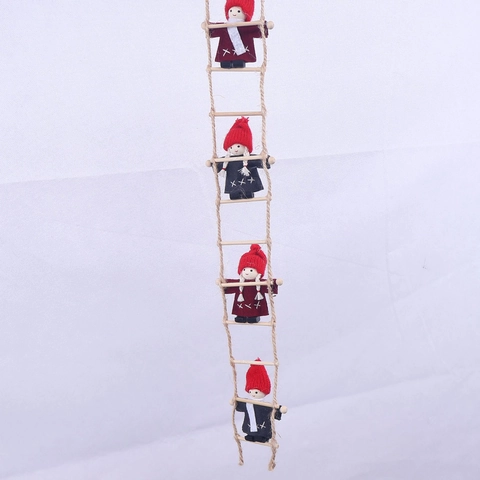 Decorazione Sospesa Figurine Elfi Di Natale Arrampicanti Feltro Di Lana Stile Nordico Ornamenti Con Scala Di Legno Corda