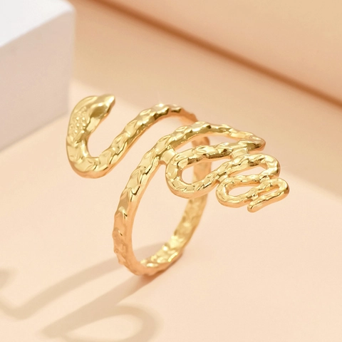 Anello Aperto In Acciaio Inossidabile A Forma De Serpente Punk Hip Hop Gioielli Animali Placcato Oro Per Donne