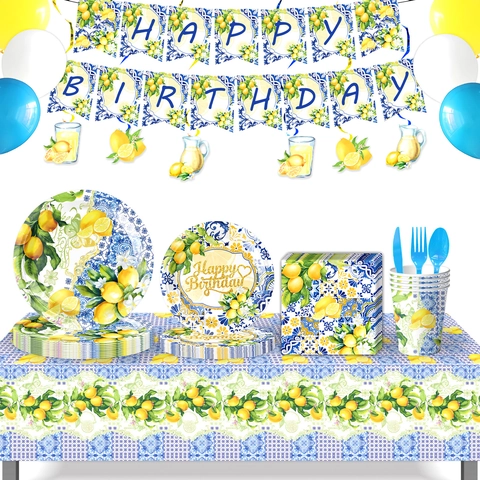 Lemon Geburtstag Party Zubehör Mediterranen Stil Geschirr Dekoration Banner Ballon Papierteller Serviette Becher Sommerfest