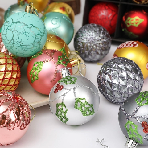 Kerstballen Kunststof Onbreekbaar Geschilderd Glitter Feestelijke Kerstboomophanging Decoratieve Ballen