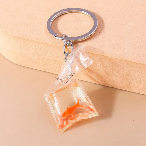 Creatieve Transparante Waterzak Goudvis Sleutelhanger Metaal Kunststof Sleutelring Nieuwigheid Oranje Vis Hanger Cadeau Voor Vrienden