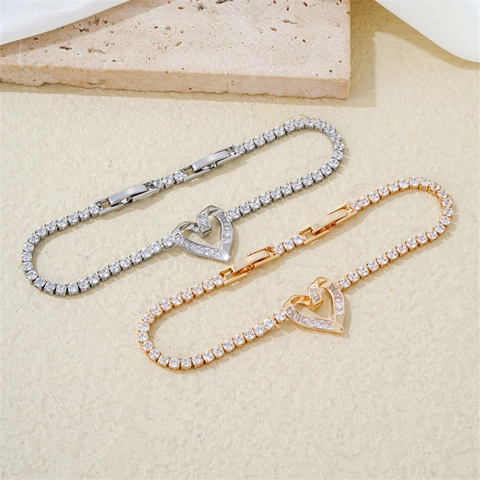 Pulsera Tennis Forma De Corazón Circonita Aleación Ajustable Joyería Elegante Mujer Moda Estilo Lujo Clásico