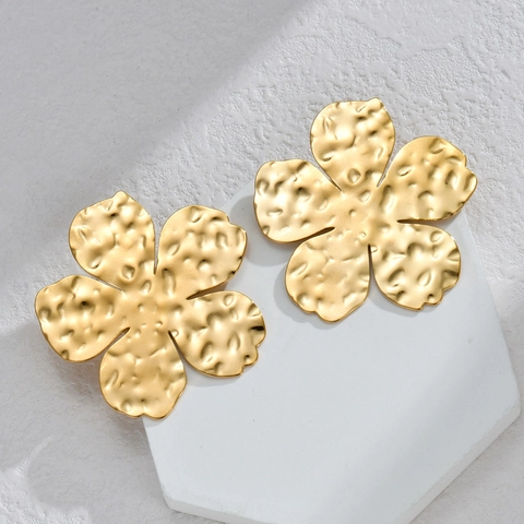 Orecchini A Lobo Cuore Martellato Irregolare Acciaio Inossidabile Placcato Oro Gioielli Vintage Stile Francese Donna