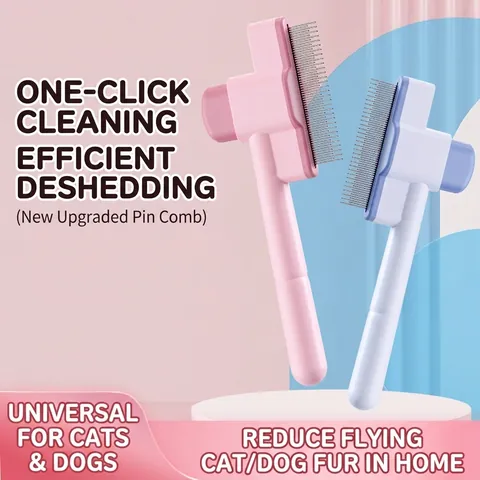 Pet Grooming Brush Self Cleaning Slicker Tool For Cats And Dogs Hair Removal Massage ABS Stainless Steel Wood Material