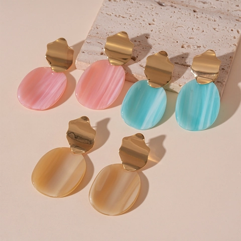 Irregular Geometric Acrylic Dangle Earrings Candy Color Sweet Jewelry Women With 925 Sterling Silver Earring Post