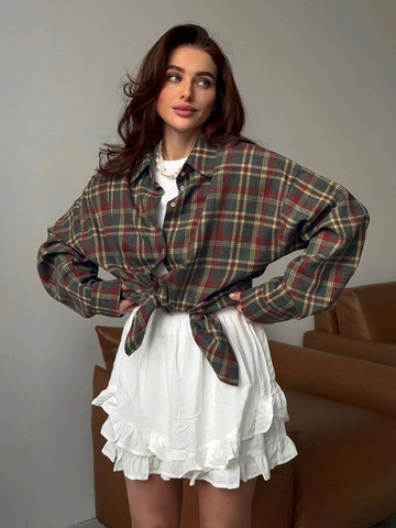 Chemise À Carreaux Manches Longues Coton Polyester Oversize Rétro Boutonnée Blouse Décontractée Pour Femmes