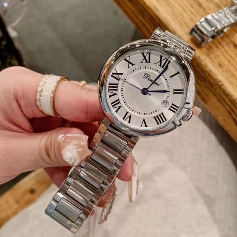 Elegant Quartz Watch Stainless Steel Band Roman Numerals Date Calendar Water Resistant Vintage Wristwatch Women Men