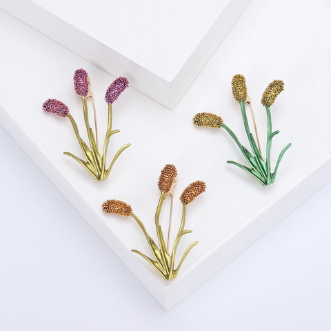 Elegant Alloy Plant Brooch For Women Rhinestone Inlaid Cattail Shape Pin For Coat Cardigan Dress Personalized Fashion Jewelry