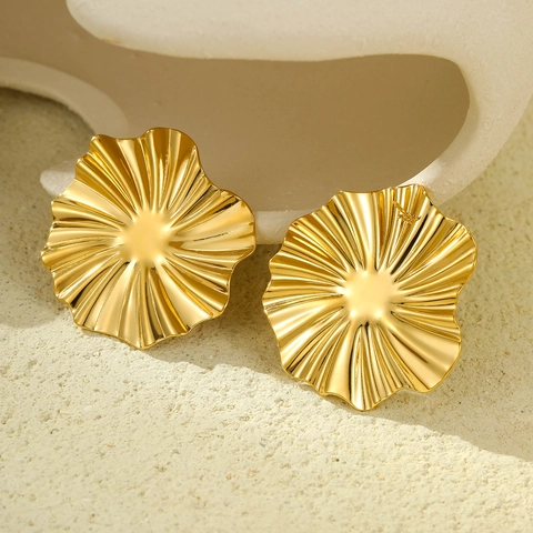 Pendientes de Botón Vintage Geométricos Irregulares con Rayas Onduladas para Mujer Acero Inoxidable Chapado en Oro de 18K Joyas