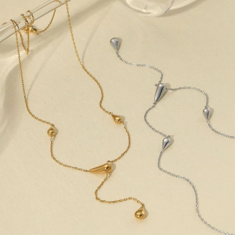 Minimalist Stainless Steel Teardrop Pendant Y-Shape Necklace For Women High Polished Waterdrop Geometric Elegant Fashion Jewelry