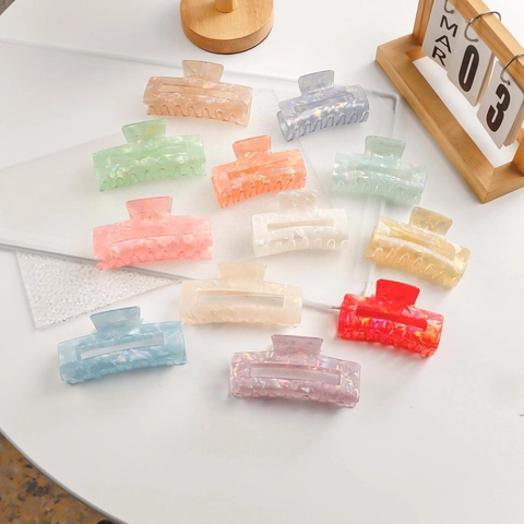 Hair Claw Clips Square Acetate Marble Texture Strong Hold For Women Girls Dopamine Candy Color Elegant Minimalism