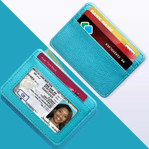 PU Leather Slim Card Holder Multi Functional Slots ID Window Credit Card Case Litchi Texture Wallet
