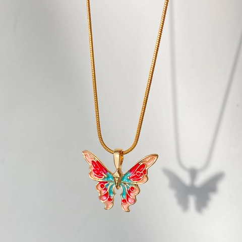 Sweet Alloy Enamel Butterfly Pendant Necklace Colorful Snake Chain Clavicle Necklaces Gift For Women Teens Girls Fashion Jewelry
