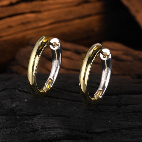 Minimalistische Tweekleurige Goud Zilver Vergulde Creolen Voor Vrouwen Mode Koper Geometrische Dikke Cirkel Kleine Sieraden Cadeau