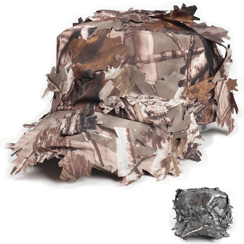 Cappello Mimetico Ghillie Con Foglie 3D Per Caccia Pesca Outdoor Tattico Asciugatura Rapida Cotone Bionico Berretto Piatto