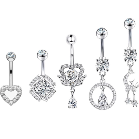 Edelstahl Strass Herz Mond Stern Bauchnabelringe Nabel Piercing Schmuck Für Damen Stilvolle Körperdekoration