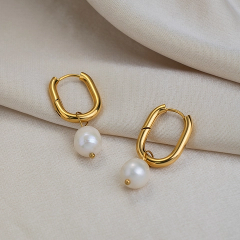 Pendientes De Aro En U De Perlas De Agua Dulce Acero Inoxidable Chapado En Oro De 18K Joyas Elegantes Para Mujer