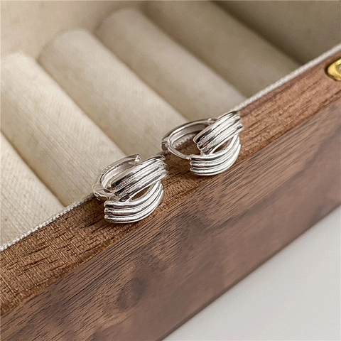 Boucles D'oreilles Huggie Hoop En Argent Sterling 925 Pour Femmes Lignes Courbes Multiples Design De Niche Bijoux Mode