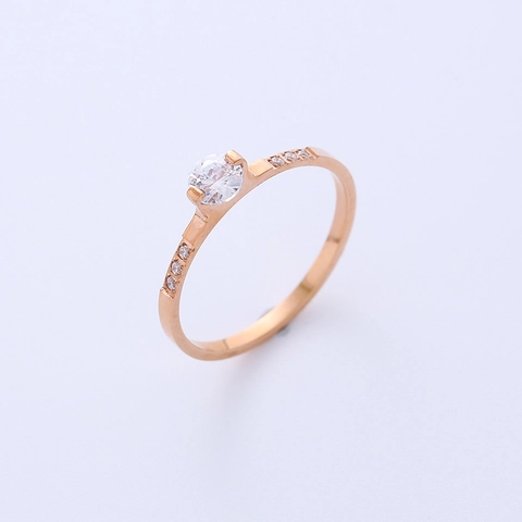 Schlichter Runder Zirkon Edelstahlring Für Damen Eleganter Roségold Vergoldeter Eingelegter Solitärschmuck Klassisches Accessoire