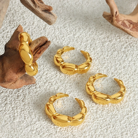 Anillo Grueso Irregular Geométrico Minimalista Estilo Francés Mujeres Acero De Titanio Chapado En Oro Pulido Espejo
