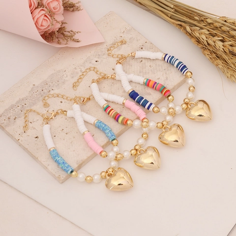 Bracciale Con Ciondolo A Cuore Bohémien Künstliche Perle Heishi In Argilla Polimerica Perla Artificial Sintetica Gioielli Fatti A Mano Donna