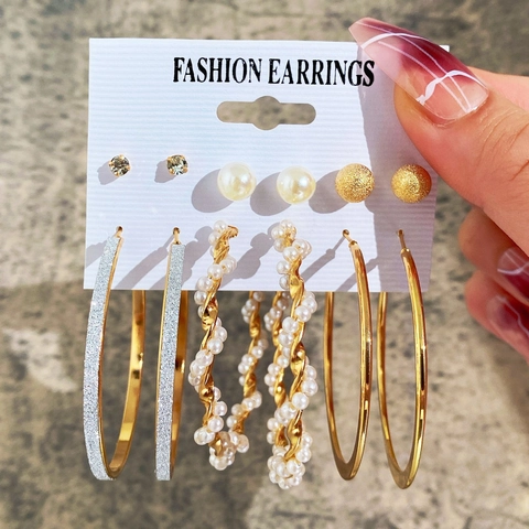 Fashion Heart Geometric Hoop Stud Earrings With Imitation Artificial Pearl Rhinestone And Stainless Steel Earring Post For Women