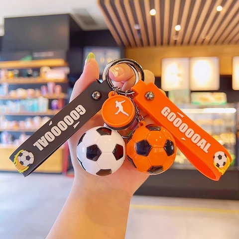 Creative Soccer Ball Keychain Sporty PVC Silicone Key Ring With Goal Strap And Athlete Charm For Backpack Decoration